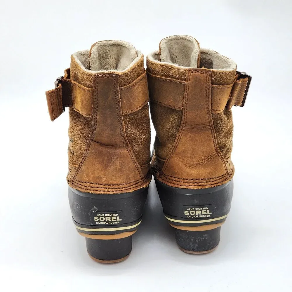 Sorel Winter Fancy Lace II Waterproof Mid Calf Suede Leather Rubber Boots Size 8